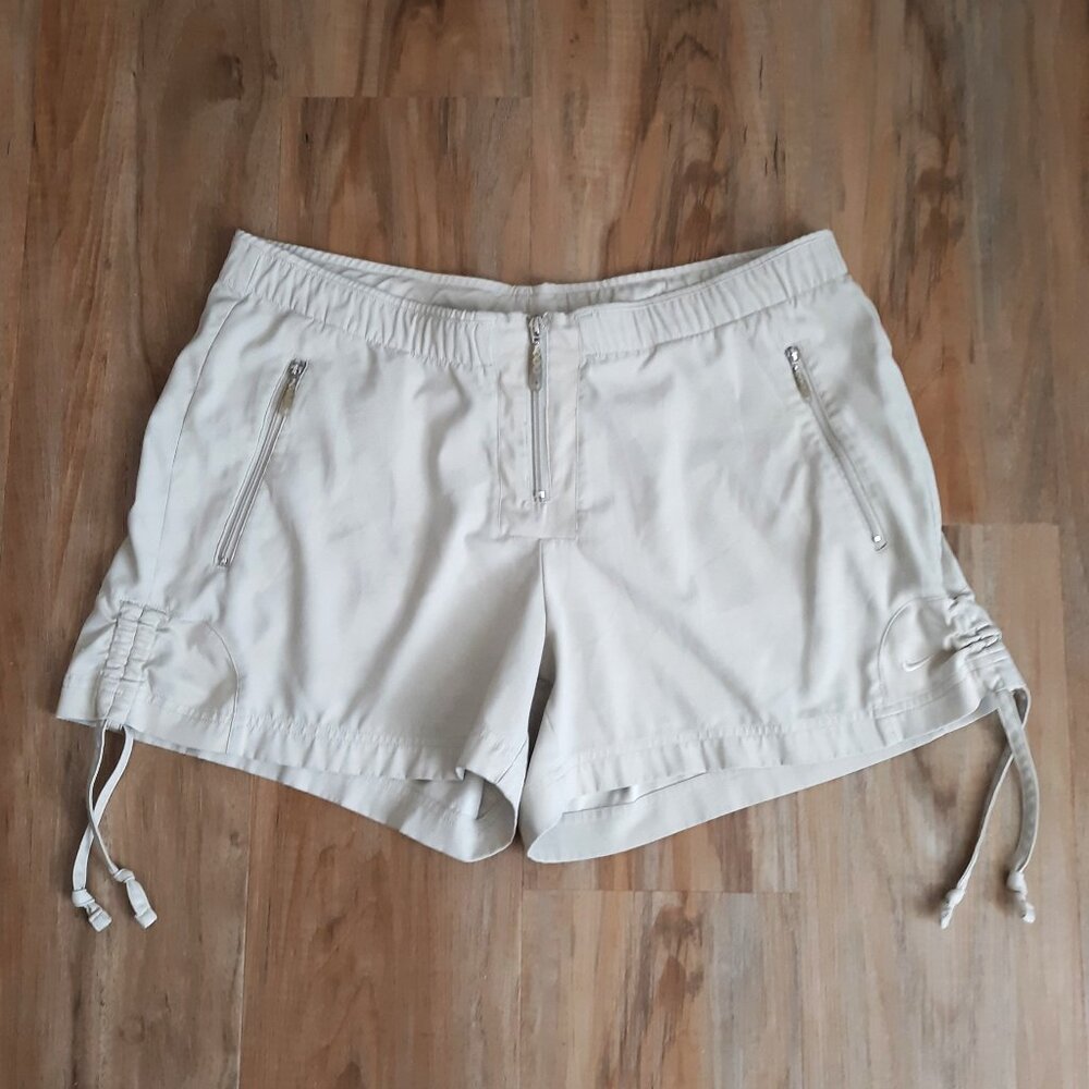 NIKE Vintage Dri-Fit Zip Up Shorts Cinch Side Ruched Leg Ties Zipper Pockets LG